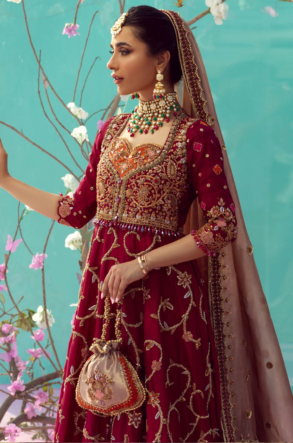 Elegant Red Pakistani Bridal Dress - Gown & Lehenga Style