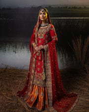 Red Bridal Dress Pakistani in Farshi Lehenga Kameez Style – Nameera by ...