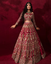 Red Bridal Lehenga Choli Dress in Premium Raw Silk