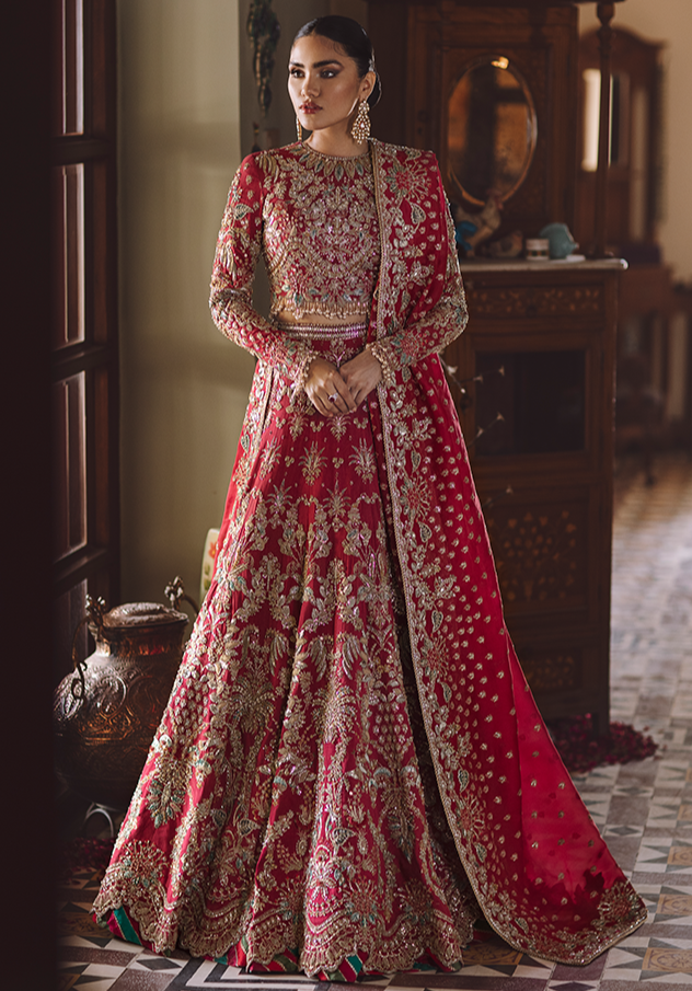 Elegant Red Pakistani Bridal Lehenga Choli with Dupatta