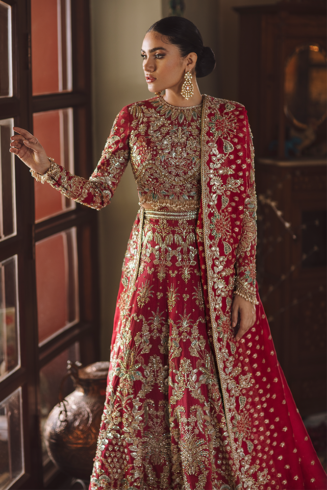 Elegant Red Pakistani Bridal Lehenga Choli with Dupatta