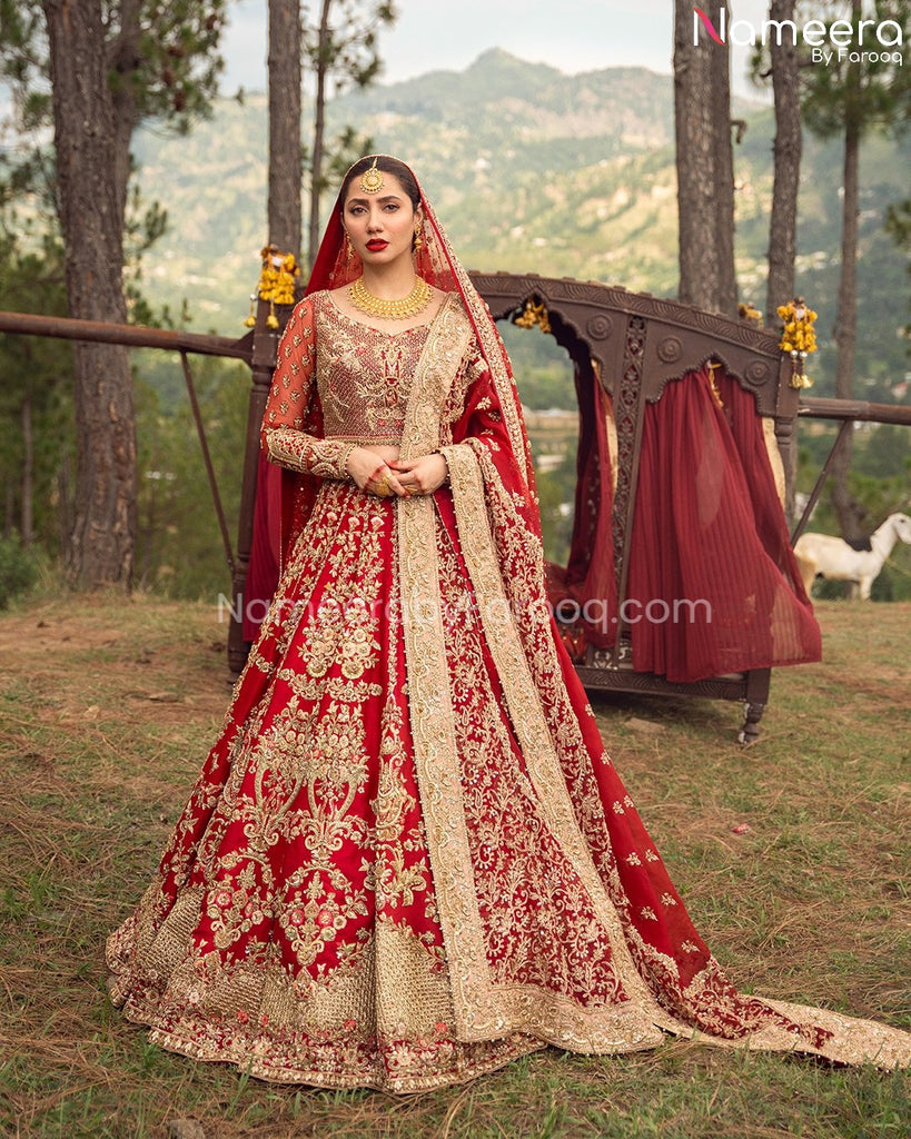 Pakistani Traditional Red Bridal Lehenga Choli Dress Online – Nameera by  Farooq