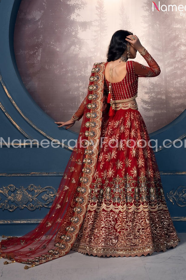Red Bridal Lehenga Choli for Wedding Backside View