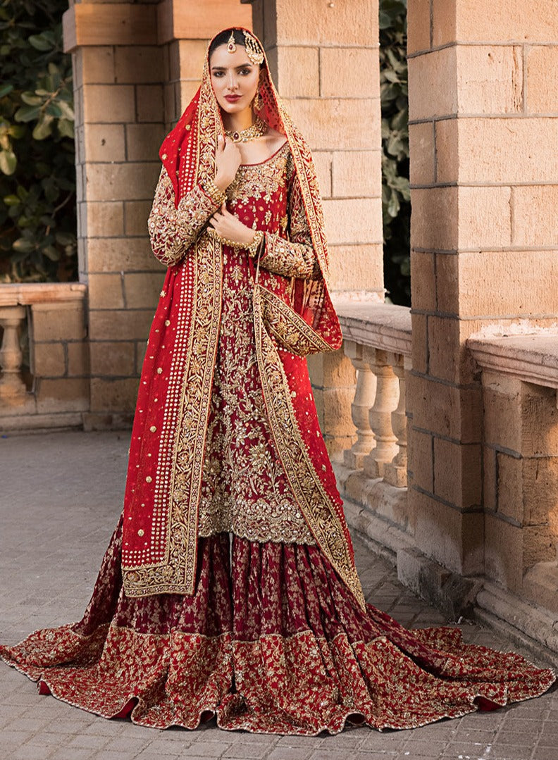 Elegant Red Pakistani Bridal Lehenga Kameez & Dupatta Set