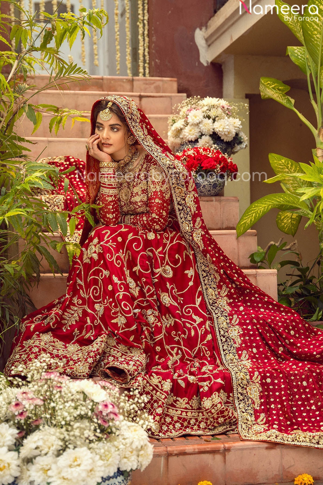 red bridal lehenga
