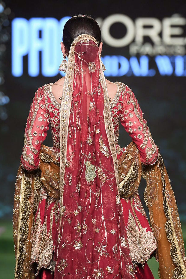 Red Bridal Lehenga with Peplum Pakistani Wedding Dress