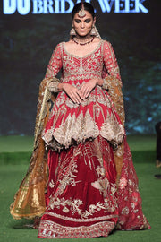 Red Bridal Lehenga with Peplum Pakistani Wedding Dresses