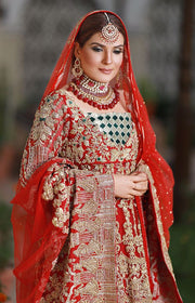 Red Bridal Lehnga Wear with Embroidery Close Up