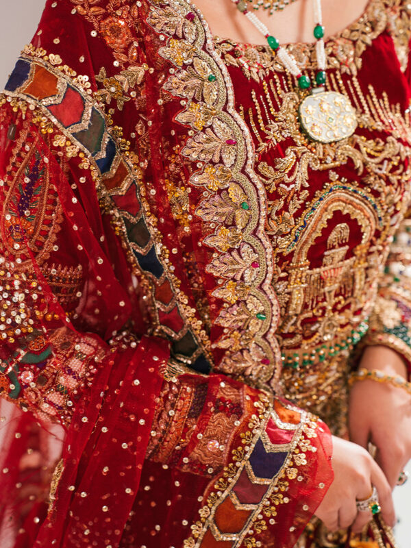 Red Bridal Pishwas Lehenga Pakistani Bridal Dresses – Nameera by Farooq