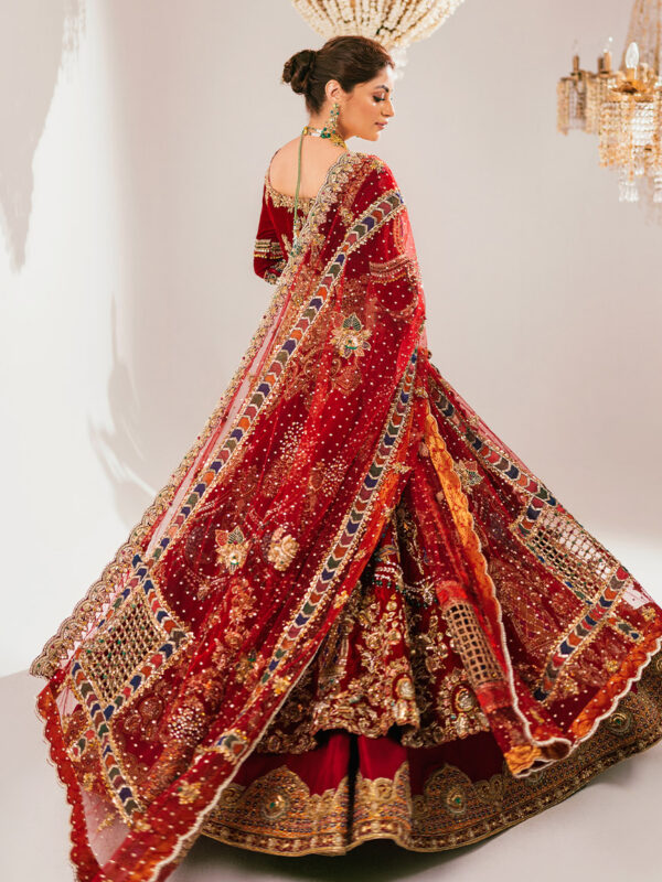 Red Bridal Pishwas Lehenga 