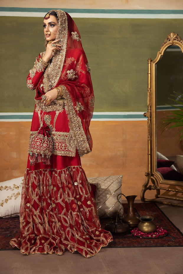 Red Bridal Sharara Shirt Pakistani Wedding Dress 2023