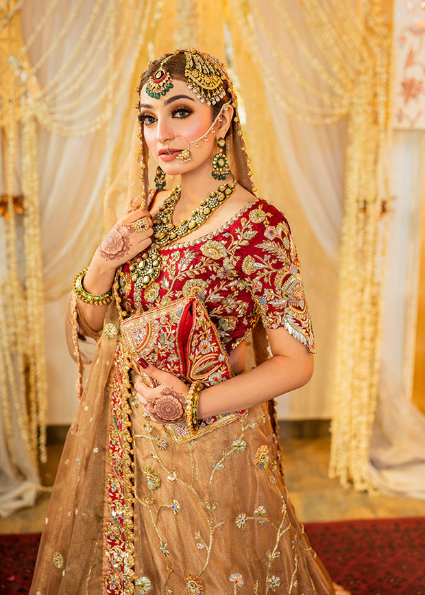 Red Choli Golden Lehenga Pakistani Wedding Dress
