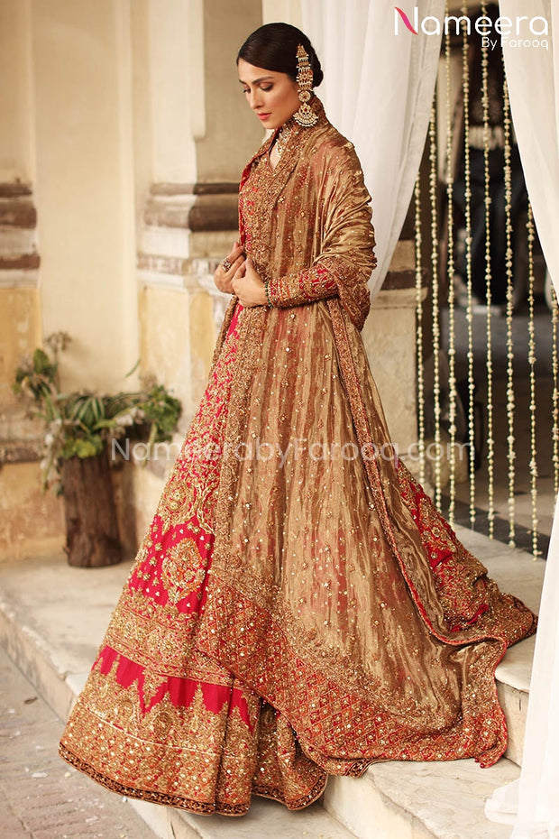 Pakistani Traditional Red Bridal Lehenga Choli Dress Online – Nameera by  Farooq