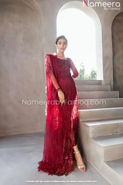 Red Embellished Short Frock with Plazo Online