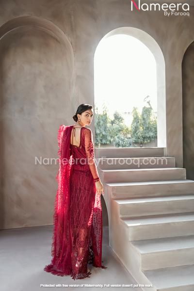 Red Embellished Short Frock with Plazo Online for Wedding â Nameera by Farooq