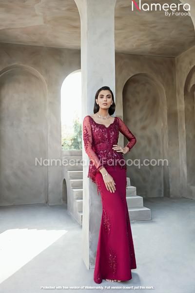 Red Embellished Short Frock with Plazo Online