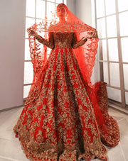 Long Red Frock Lehenga Bridal Pakistani Wedding Dresses 2023
