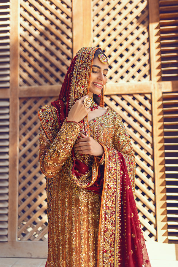 Nomi Ansari Red Golden Kameez Lehenga Pakistani Wedding Dresses Nameera by Farooq Nomi Ansari Red Golden Kameez Lehenga Pakistani Wedding Dresses Nameera by Farooq