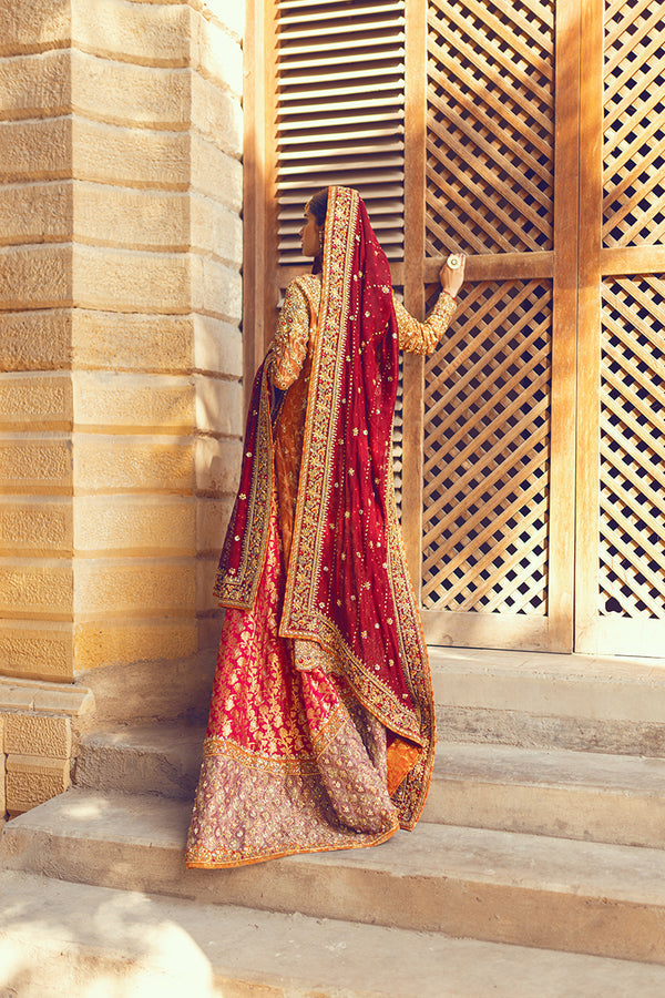 Red Golden Kameez Lehenga Pakistani 