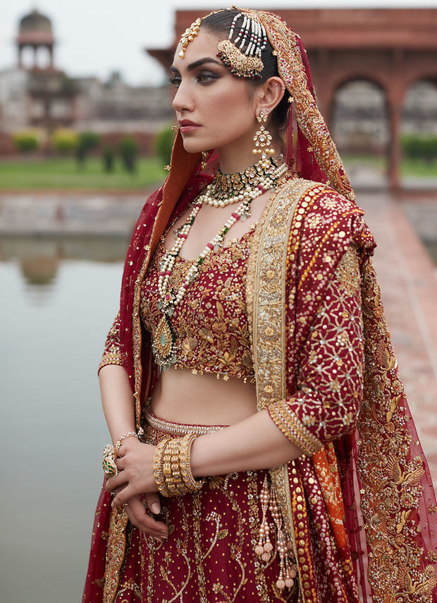 Red Golden Lehenga Choli for Pakistani Bridal Wear