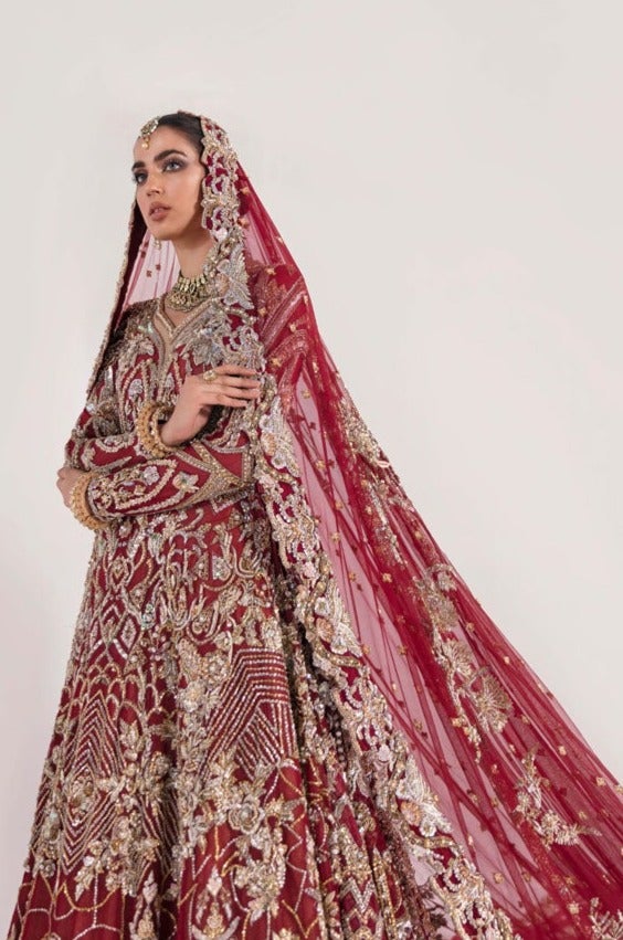 Heavy Designer Red Indian Bridal Lehenga Gown #BN1126