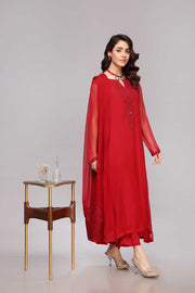 Red Kameez Trouser and Dupatta Pakistani Party Dress Online