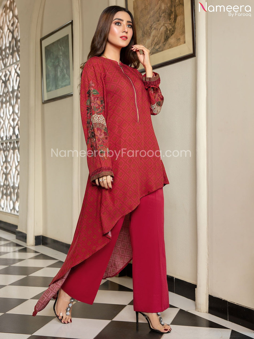 Red Lawn Fabric Dress for Girls 