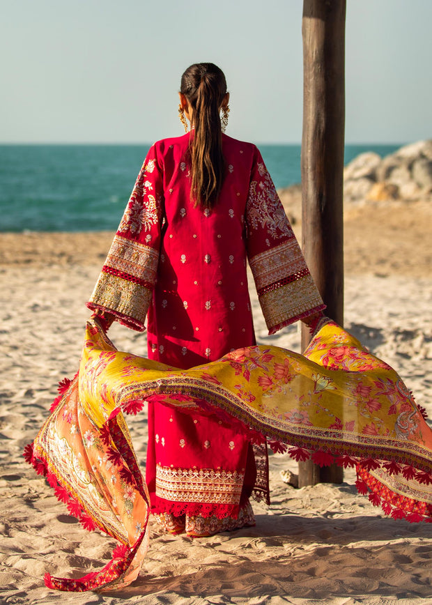 Red Lawn Kameez Yellow Dupatta for Pakistani Party