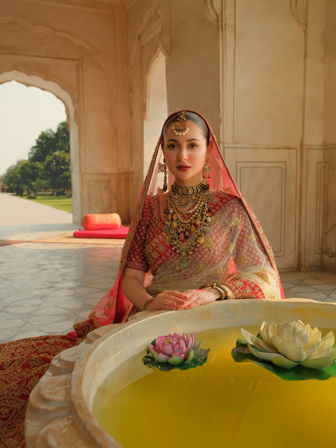 Luxury Red Pakistani Bridal Lehenga Choli in Raw Silk
