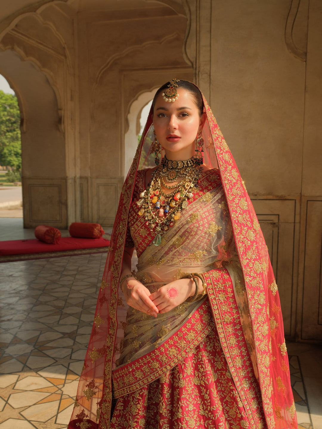 Luxury Red Pakistani Bridal Lehenga Choli in Raw Silk