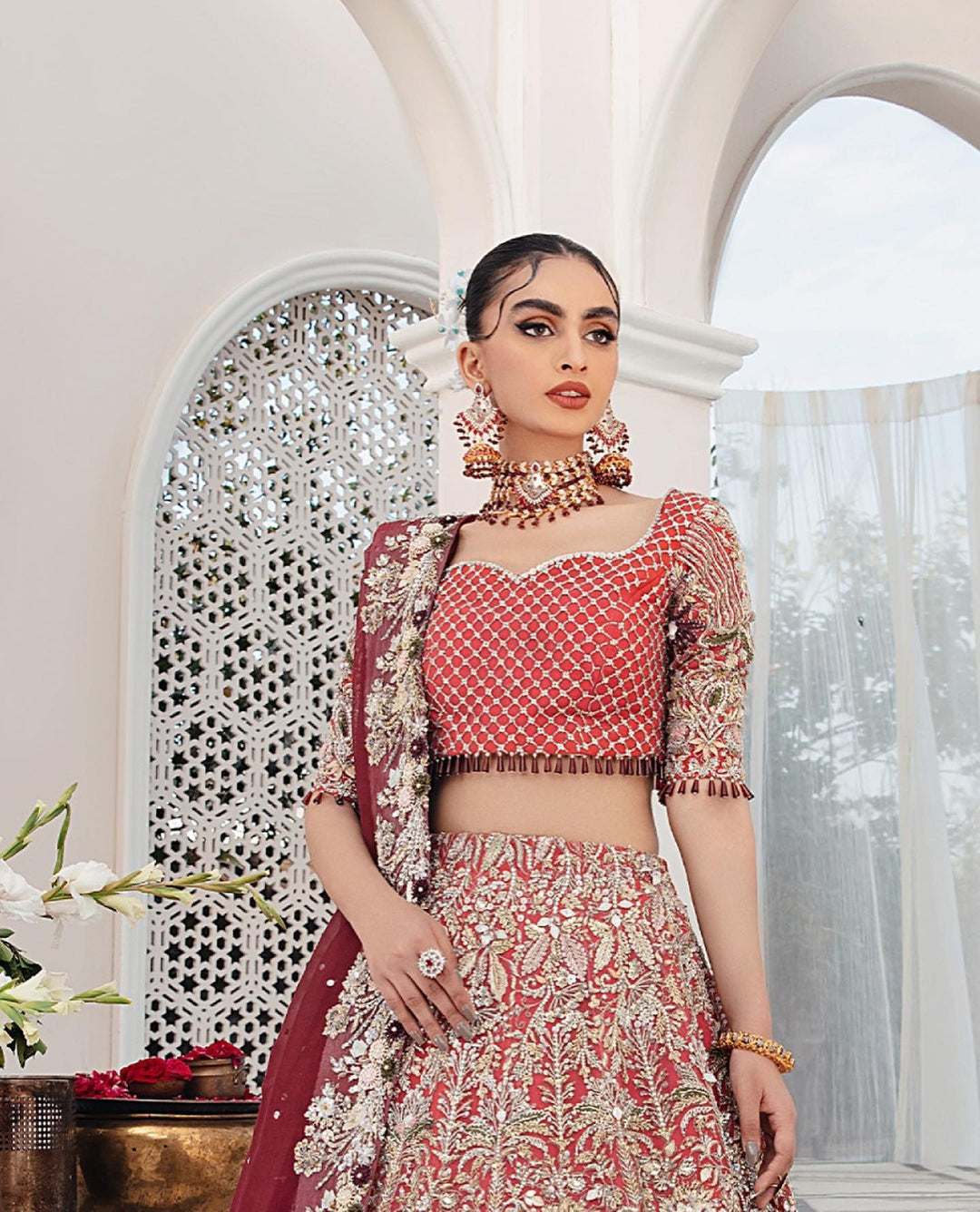 Stunning Royal Red Pakistani Bridal Dress & Lehenga Set