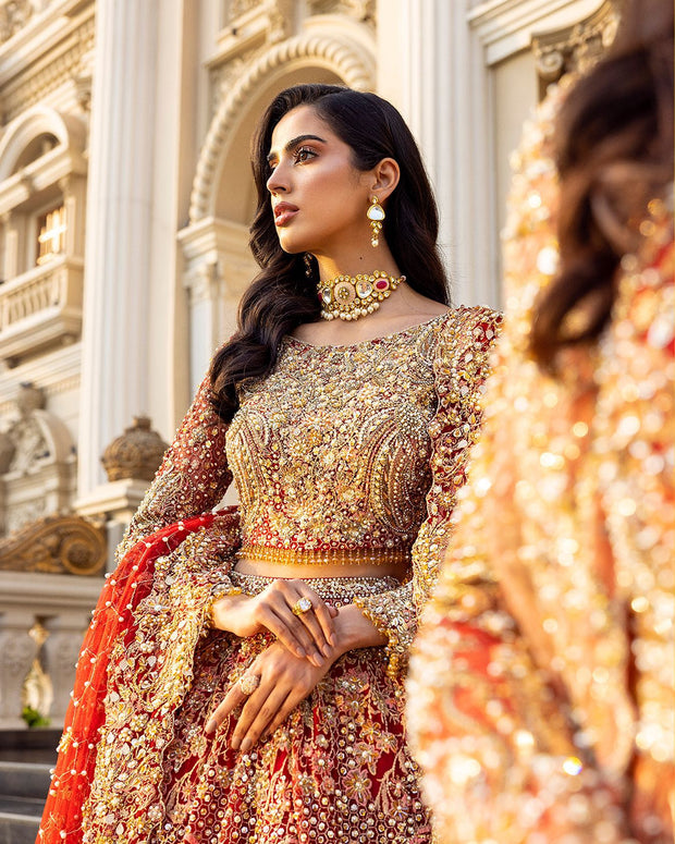 Red Lehenga Choli and Dupatta Pakistani Bridal Dress Online