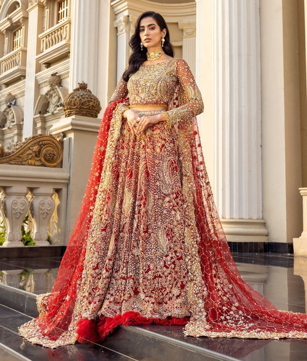 Red Lehenga Choli and Dupatta Pakistani Bridal Dress