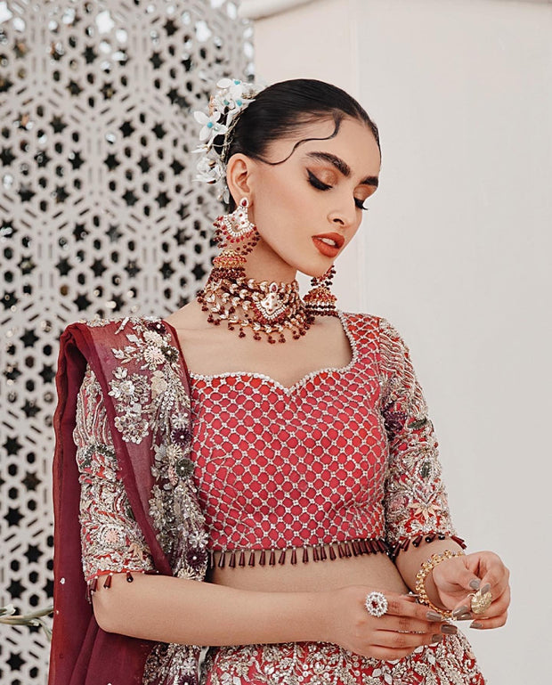 Red Lehenga Choli Dupatta Pakistani Bridal Dress