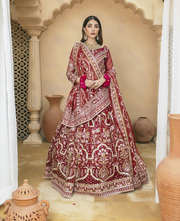 Red Lehenga Choli and Dupatta Pakistani Wedding Dress