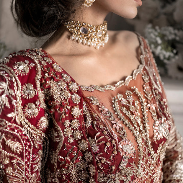 Red Lehenga Gown Dress for Pakistani Bridal Wear 2023