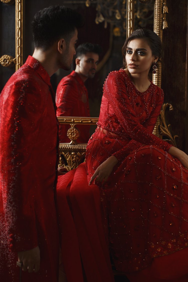 Stunning Red Pakistani Bridal Lehenga Gown with Dupatta