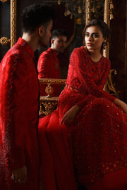 Red Lehenga Gown and Dupatta Pakistani Bridal Dress Online