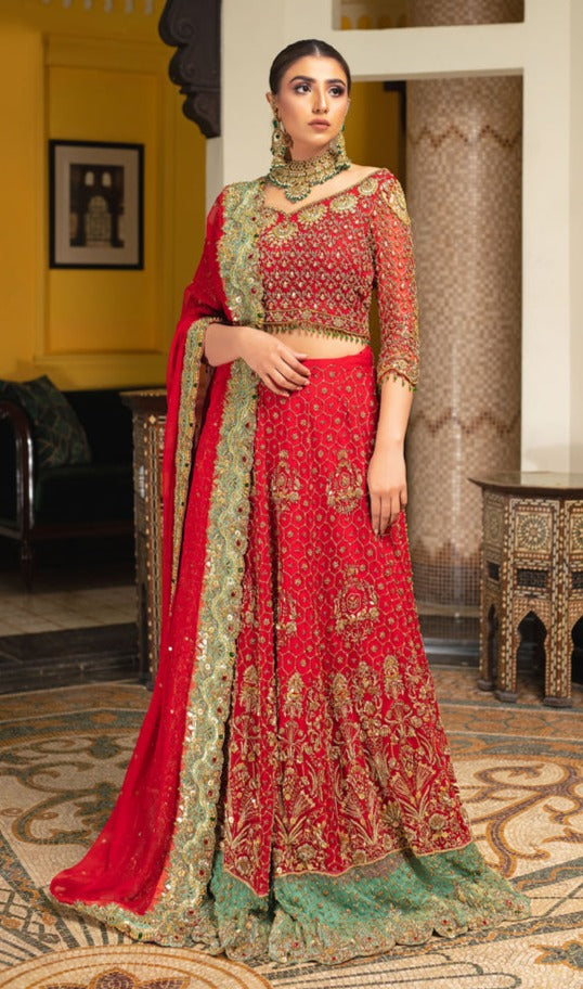 Stunning Red Pakistani Bridal Lehenga with Choli & Dupatta