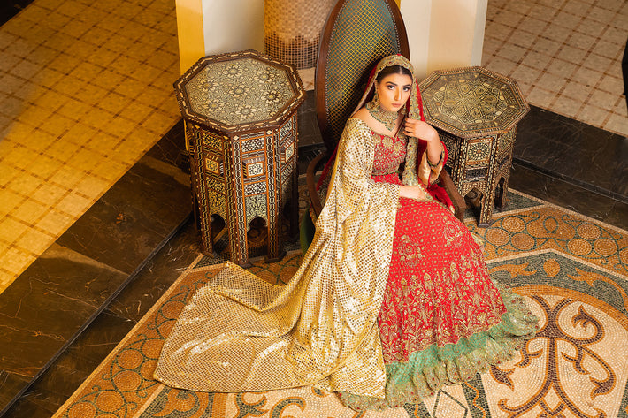 Stunning Red Pakistani Bridal Lehenga with Choli & Dupatta