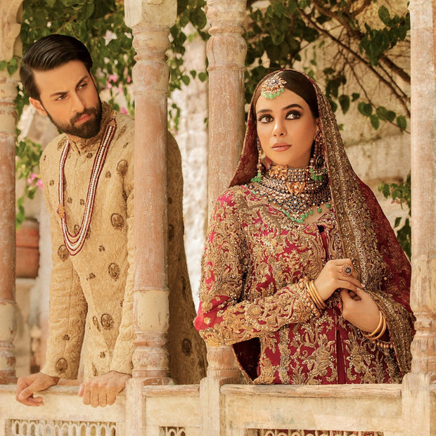 Red Lehenga with Golden Work Pakistani Wedding Dress 2023