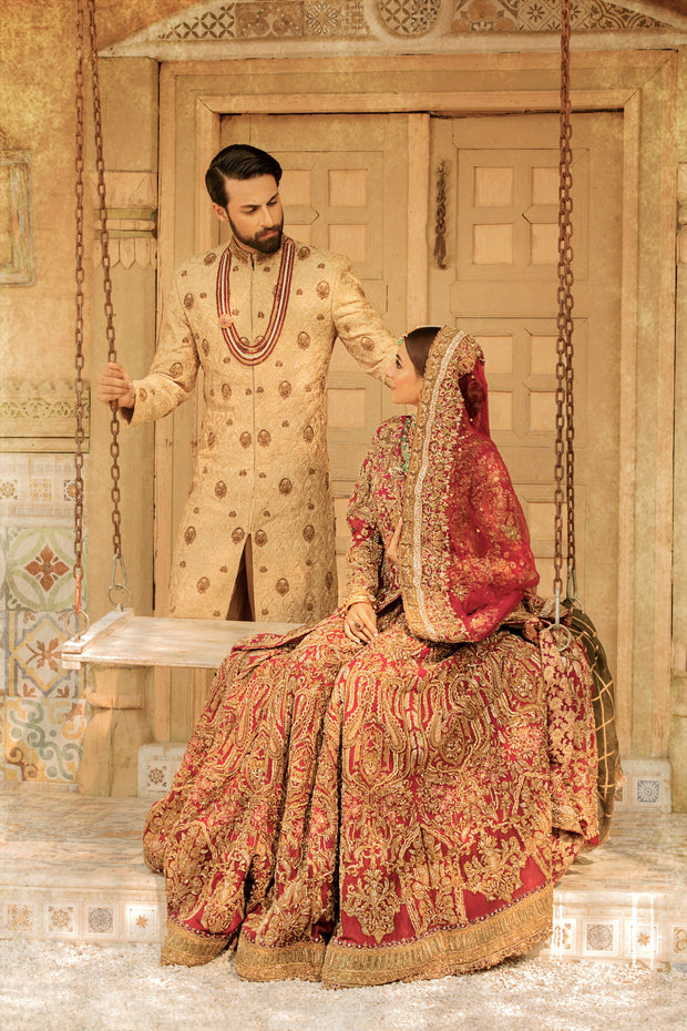 Red Lehenga with Golden Work Pakistani Wedding Dresses 2023