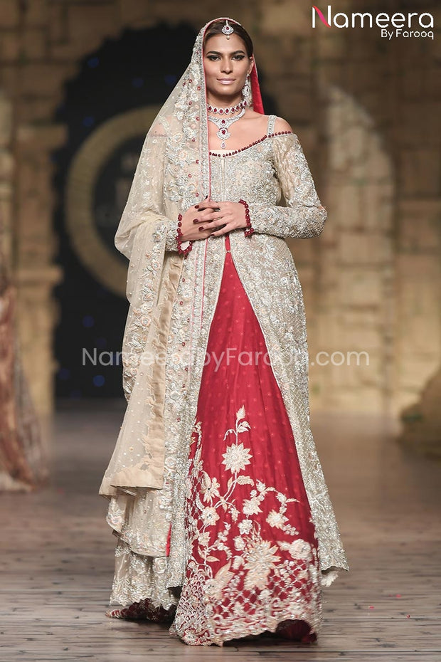 Red Lehenga with Open Shirt Bridal Dress