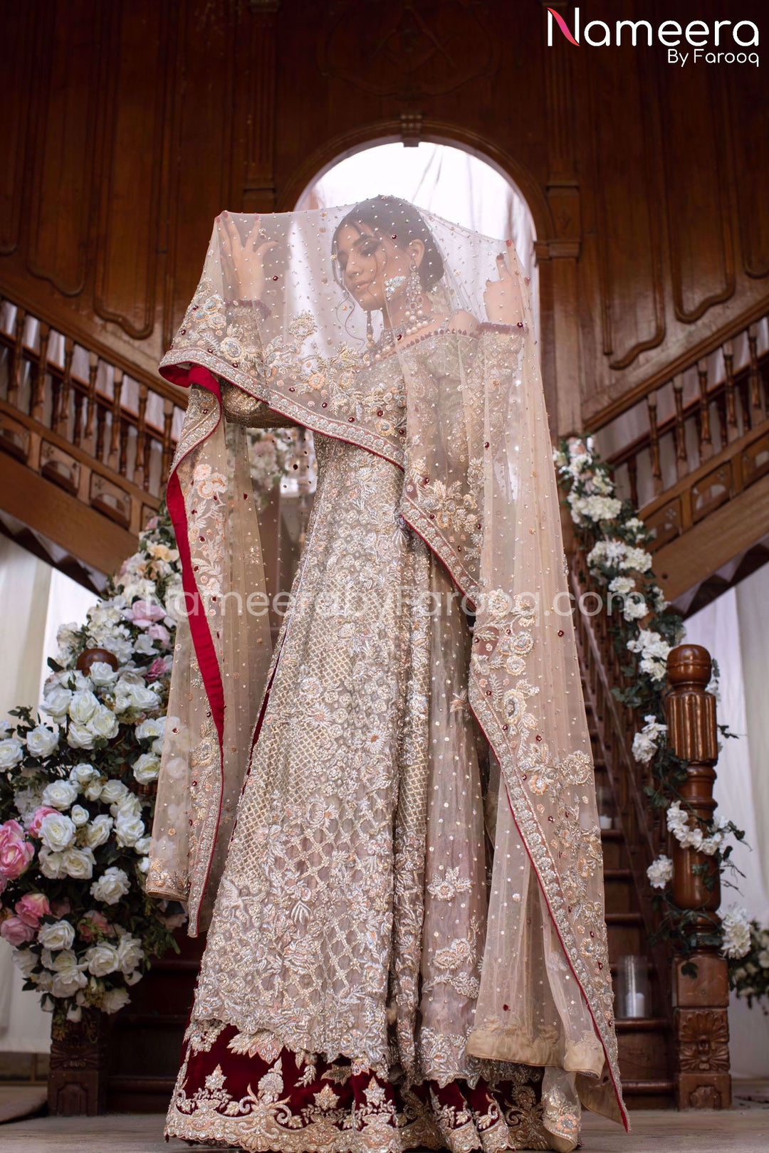 Red Lehenga with Silver Open Shirt Bridal Dress Online