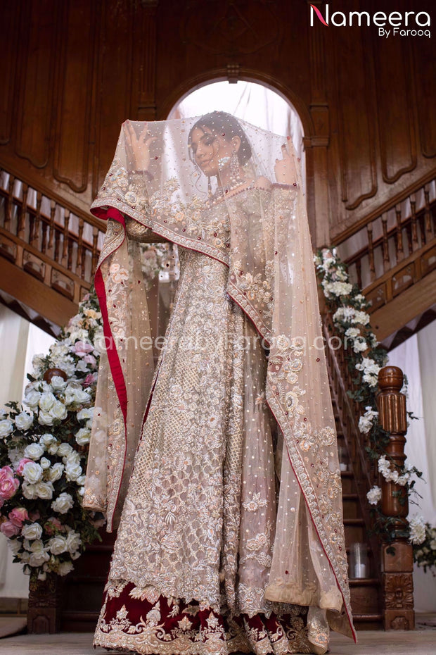 Red Lehenga with Silver Open Shirt Bridal Dress Online