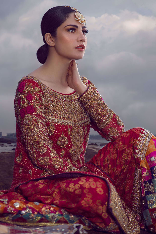 Red Lehnga Dress for Wedding Close Up