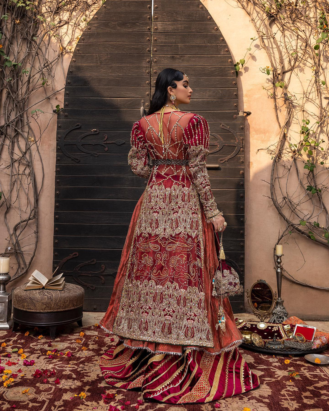 Red Long Shirt Bridal Lehenga 