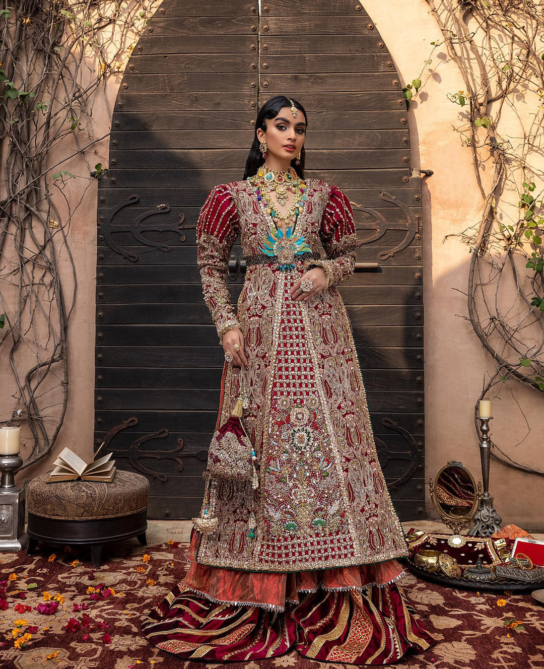 Red Long Shirt Bridal Lehenga for Indian Bridal Wear