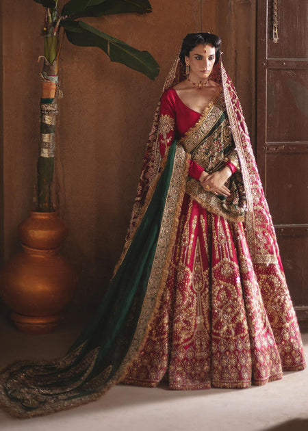 Red Maroon Lehenga Choli Pakistani Wedding Dresses – Nameera by Farooq