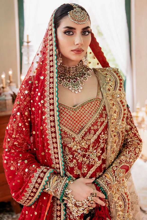 Red Net Lehenga Frock Dress for Pakistani Bridal Wear 2023